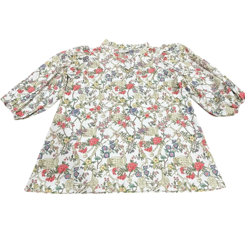 Smith & Quinn Womens Custom Floral Equestrian Vneck Bubble 3/4 Sleeve Medium